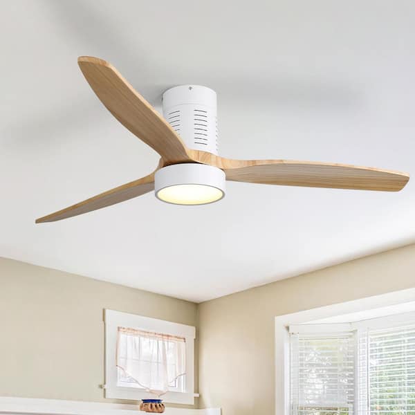 52 in. LED Indoor/Outdoor White Flush Mount Ceiling Fan with Reversible Motor, 6-Speed DC Remote Control