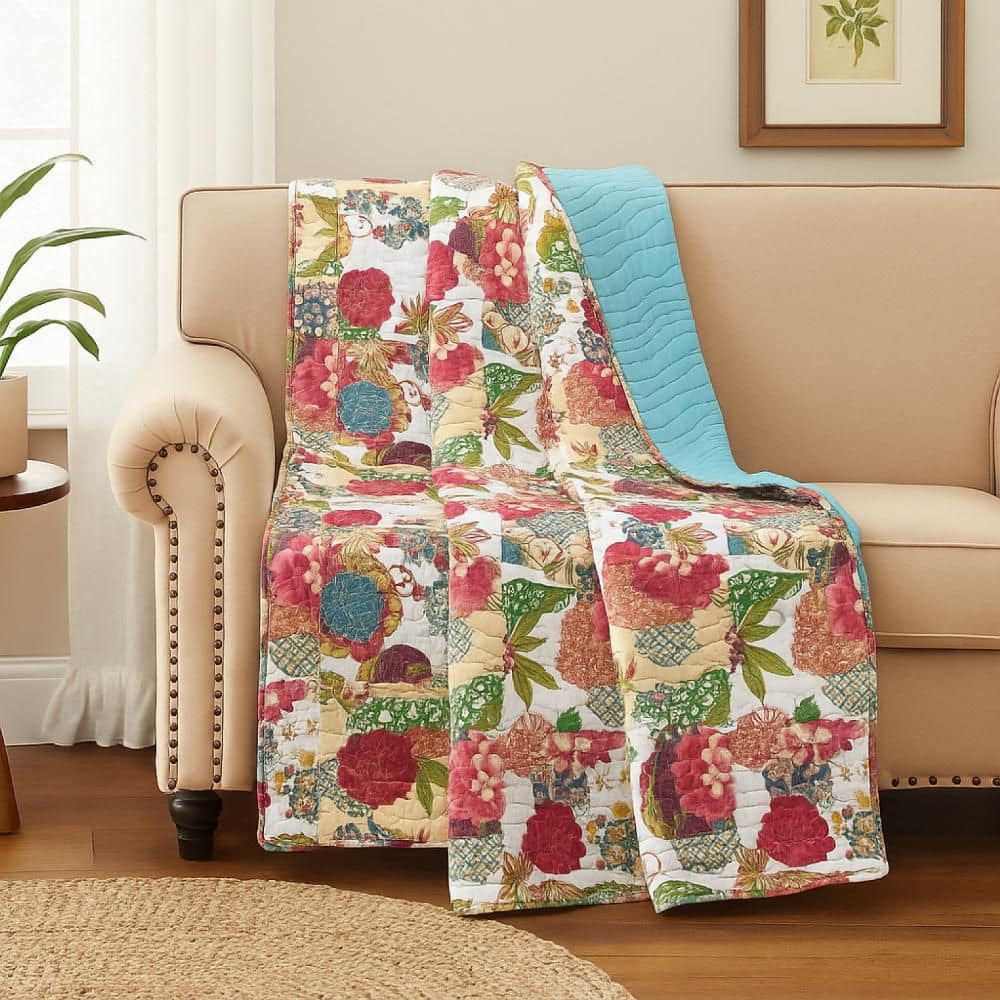 Lewi Bright Multicolored Floral Pattern Cotton Throw Blanket price history on PriceWatchPro