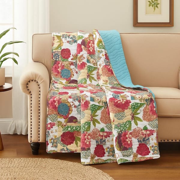 Lewi Bright Multicolored Floral Pattern Cotton Throw Blanket