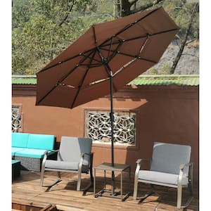 9Ft Brown 3-Tiers Patio Umbrella Cover Crank and tilt and Wind Vents for Garden Deck Backyard Pool Shade Swimming Pool