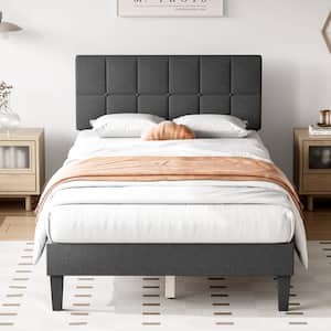 Classic Upholstered 5.9 in. Dark Grey Wood Twin Platform Bed Frame with Headboard
