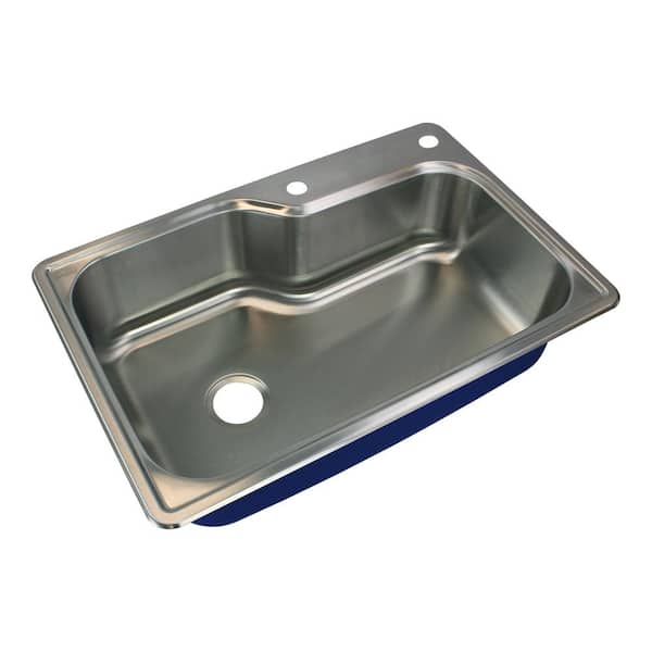 Transolid Meridian Drop-In 16-Gauge Stainless Steel 33 in. x 22 in. x 9 in. 2-Hole Single Bowl Kitchen Sink in Brushed Finish