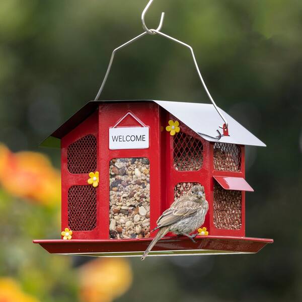 MOEPISY Red Metal Mesh Bird Feeders, Wild Bird Feeder with