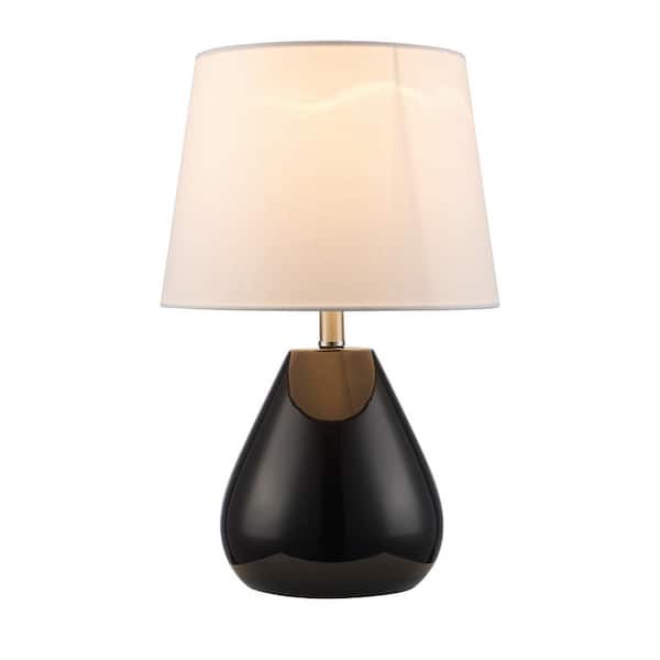 Bel Air Lighting Althea 15.5 in. 1-Light Black Ceramic Table Lamp with White Linen Shade