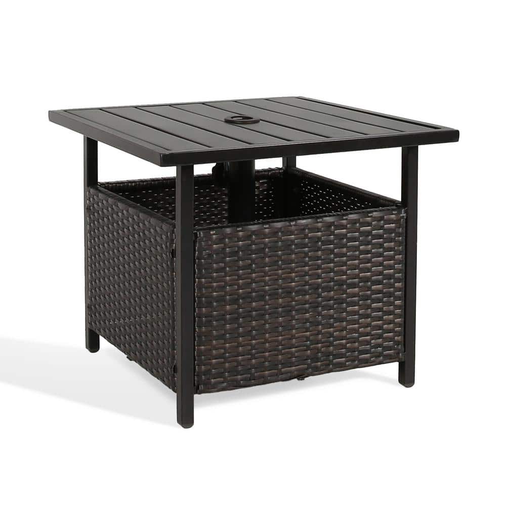 Outdoor Patio Furniture Black PE Wicker Accent Side Table 