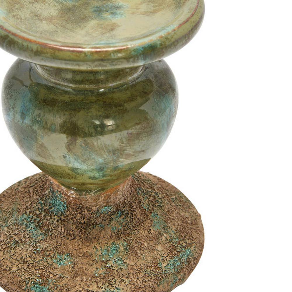 Distressed Green Ceramic Sculptural Pillar Candle Holder