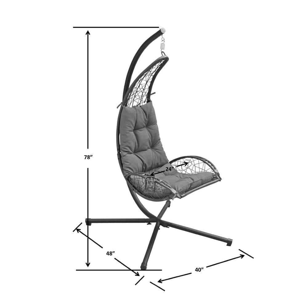 Blue Cushioned Rattan Wicker Hanging Chair with Stand