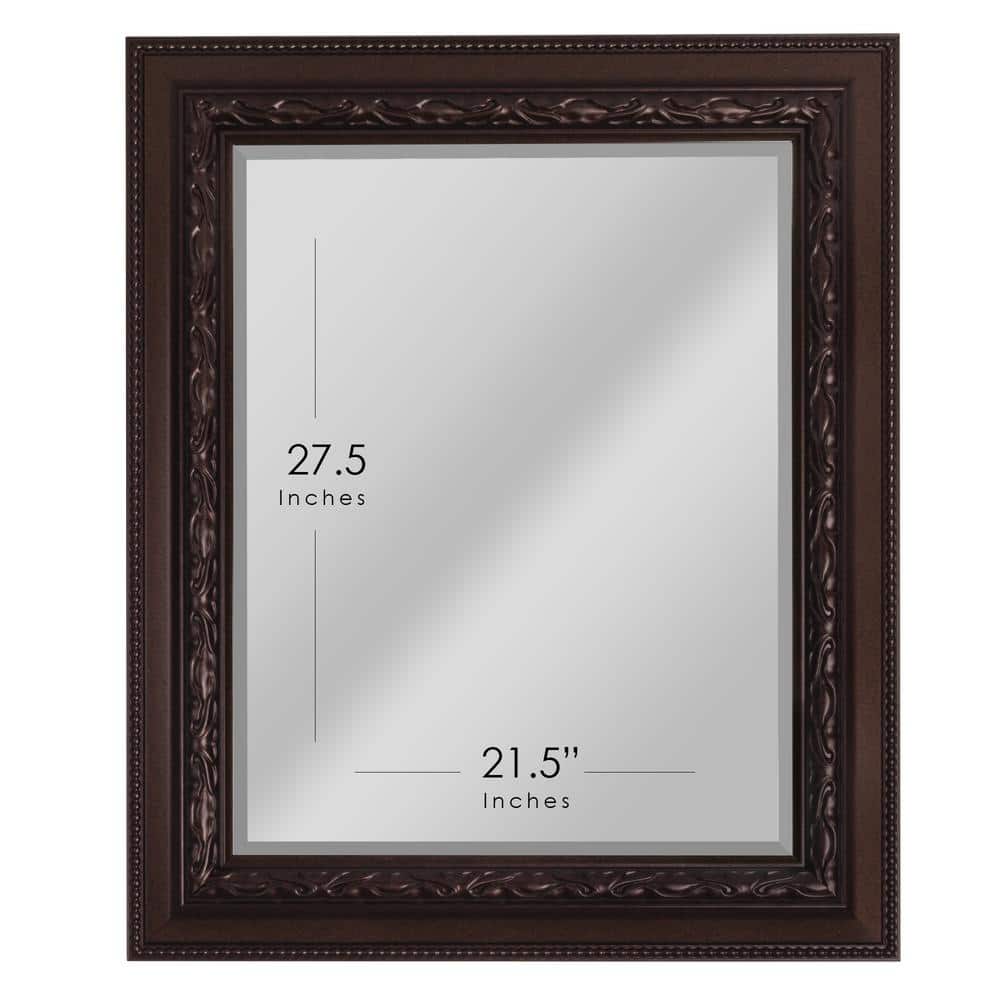 Bronze Rectangular Beveled Wall Mirror with Embossed Frame