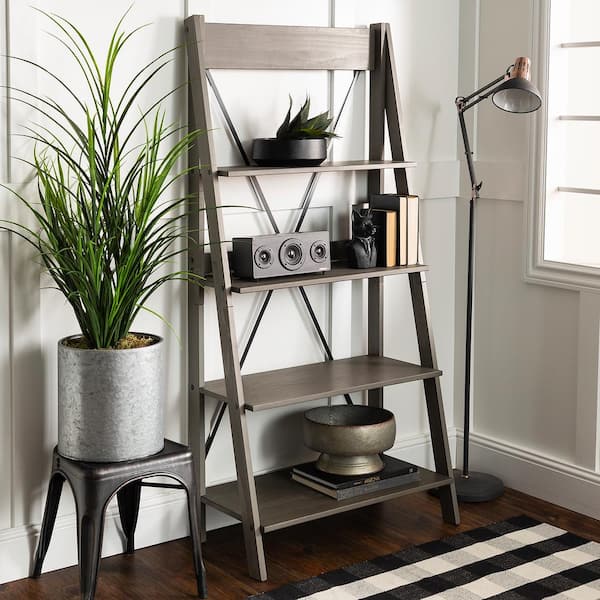 Walker Edison Gray Wood 4-Shelf Ladder Bookcase Walker Edison Gray Wood 4-Shelf Ladder Bookcase