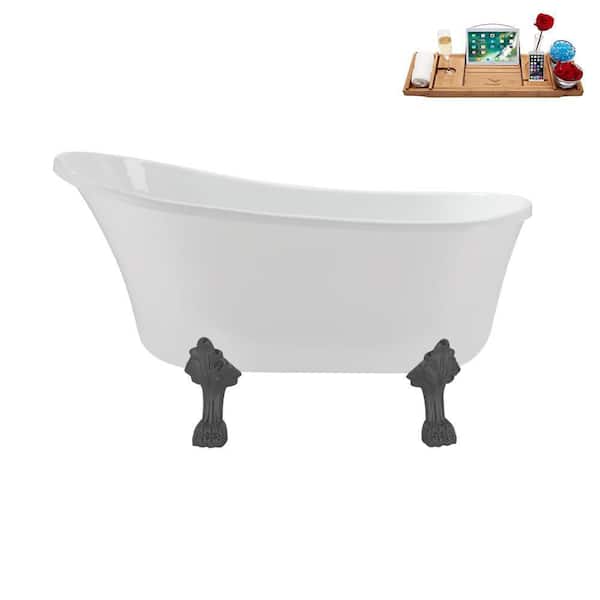 Streamline 51 in. Acrylic Clawfoot Non-Whirlpool Bathtub in Glossy White with Polished Gold Drain and Brushed Gun Metal Clawfeet