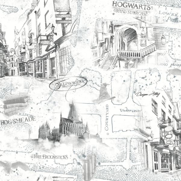 Harry Potter White Map Matte Finish Peel and Stick Vinyl Wallpaper