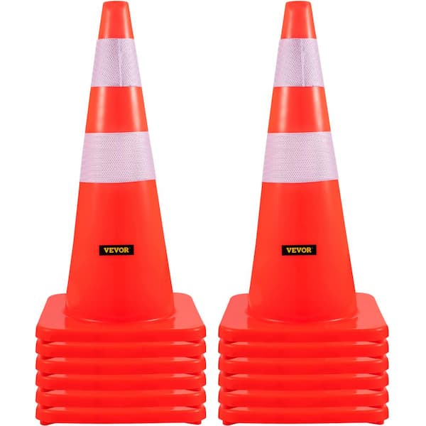 VEVOR 28 in. Traffic Cones PVC Orange Safety Cone with 2-Reflective Collars and Weighted Base for Traffic Control (12-Pack)