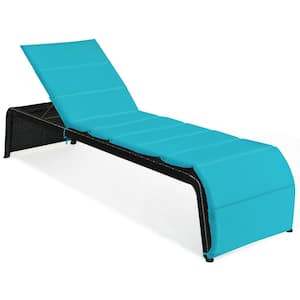 Wicker Outdoor Lounge Chair with Turquoise Cushion, Adjustable Height