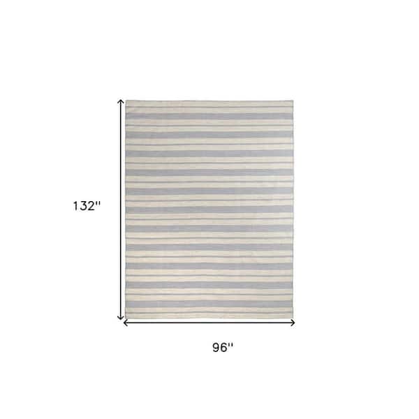8 ft. x 11 ft. Blue and Ivory Striped Area Rug
