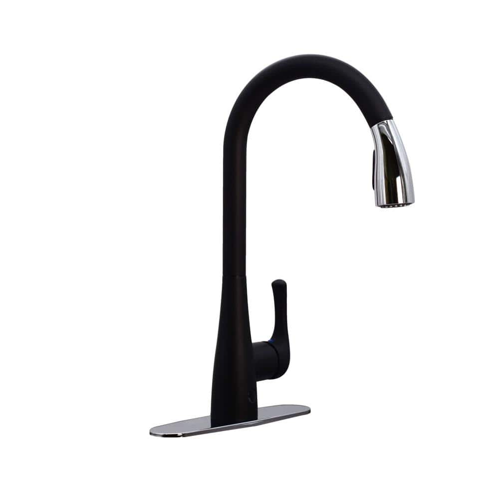Matte Black and Chrome Touchless Pull Down Kitchen Faucet