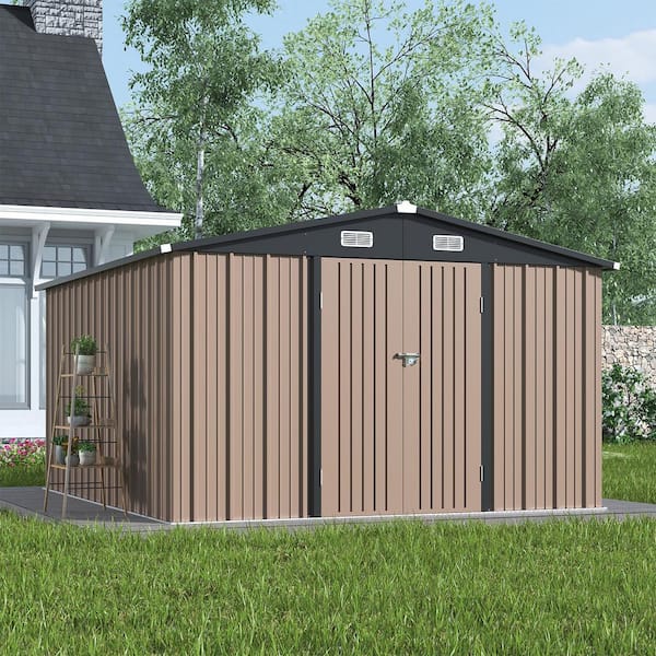 12 ft. W x 10 ft. D Metal Storage Shed with Floor Frame, Double Door, Air Vents (108 Sq. Ft.)