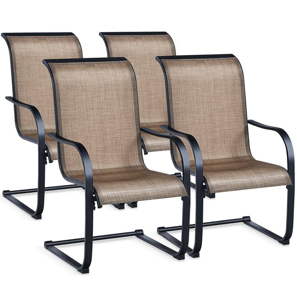 Gymax 4Piece Patio Dining Chairs C Spring Motion High Backrest Armrest