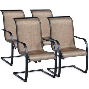 4-Piece  Patio Dining Chairs C Spring Motion High Backrest Armrest Brown