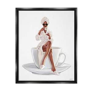 The Stupell Home Decor Collection Chic Woman Robe Coffee Cup Designer Logo  Sunglasses by Ziwei Li Floater Frame People Wall Art Print 21 in. x 17 in.  am-102_ffb_16x20 - The Home Depot