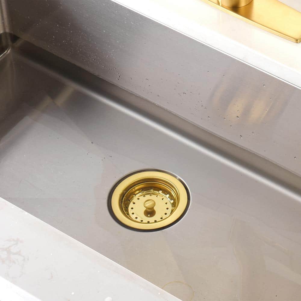 Brushed Gold Stainless Steel Drop-In Kitchen Sink Basket Strainer