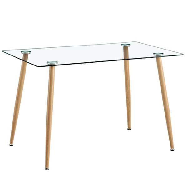 Unbranded Natural 47 in. Tempered Glass Top 4 Legs Dining Table for 6 with Coating Metal Frame Writing Table Desk