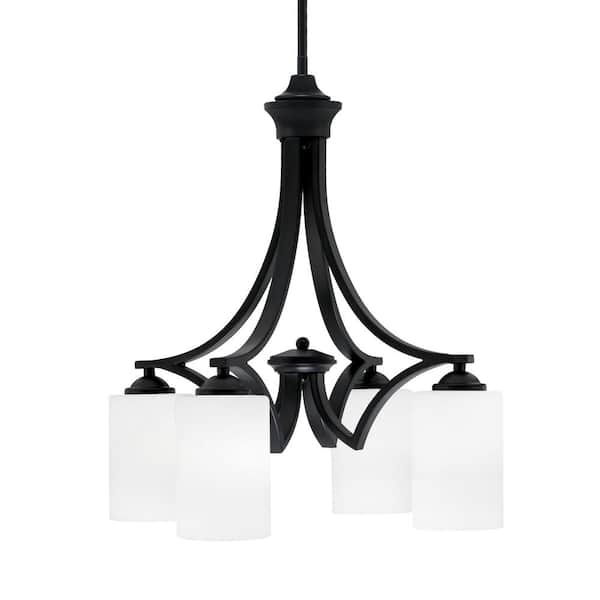 Unbranded Clevelend 4-Light Matte Black Chandelier, Round Chandelier with 4 in. White Muslin Glass Shades, No bulbs included
