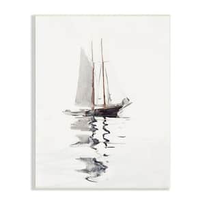 Tranquil Sailboat Vessel Floating Lone Ocean Reflection by Lettered and Lined Unframed Nature Art Print 19 in. x 13 in.