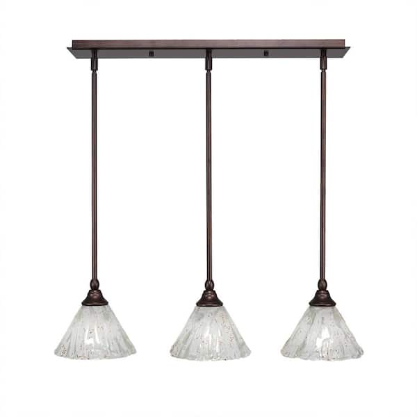 Unbranded Livingston 100-Watt 3 Light Bronze, Linear Pendant Light with 7 in. Italian Ice Glass Shades No Bulbs Included