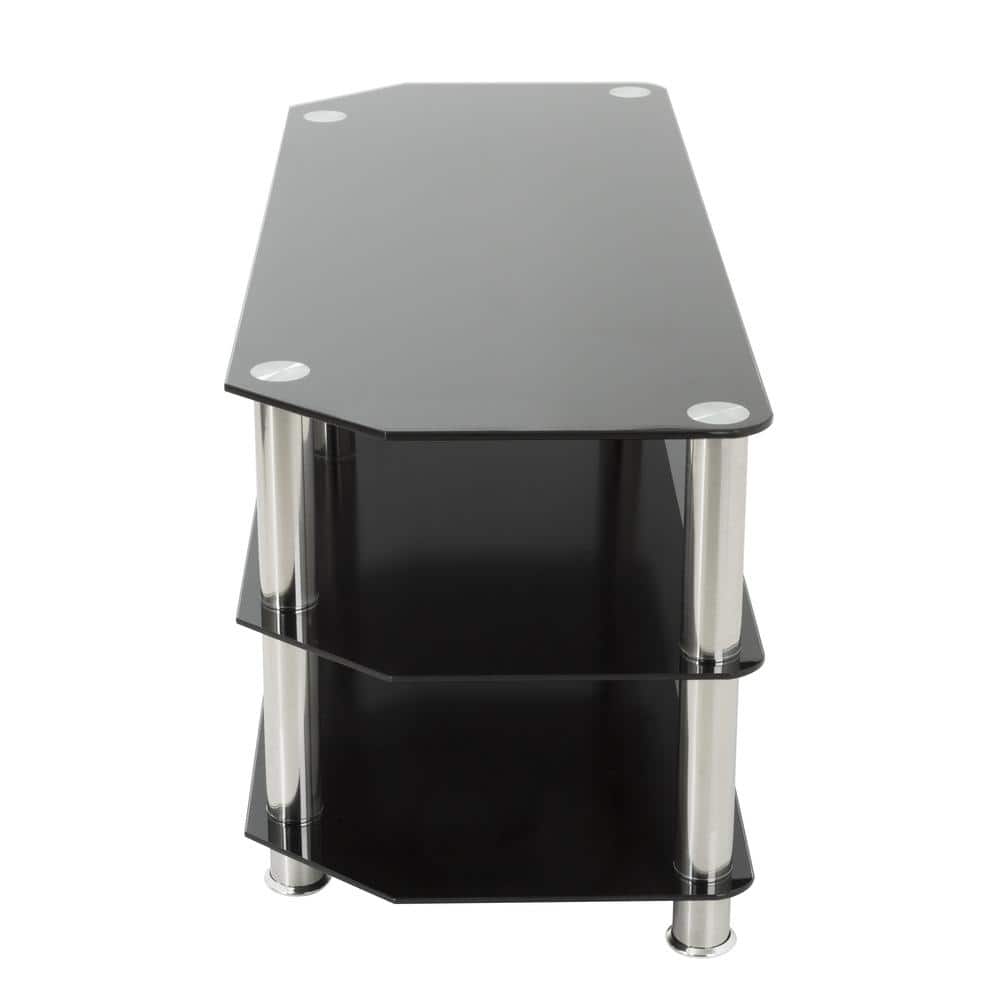 Black Stainless Steel and Glass Corner TV Stand with Cabinet