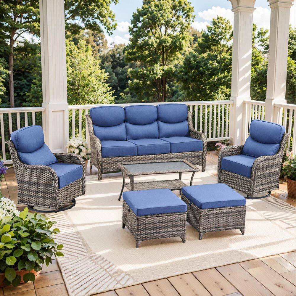 NovaSwivel Gray 6-Piece Patio Conversation Set Outdoor Sectional Sofa With 6 in. Thick Blue Cushions and Swivel Glider price history on PriceWatchPro