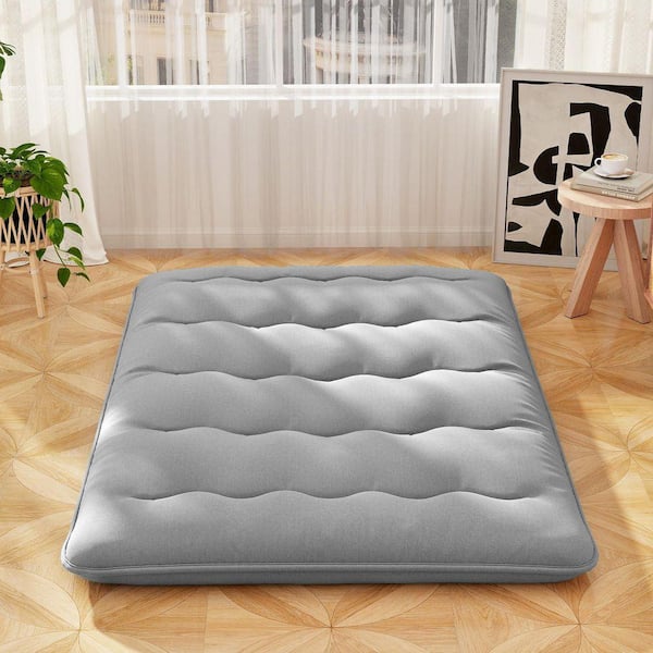4 in. Full Size Polyester Fabric Floor Camping Mattress Topper Pad with Washable Cover and Carry Bag