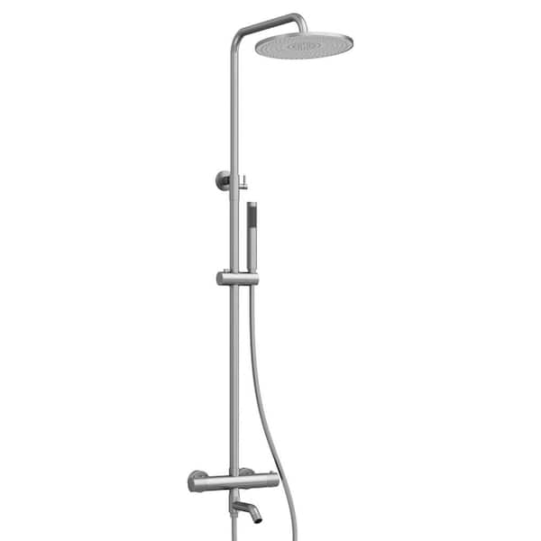 3-Spray 10 in. Wall Bar Round Dual Shower Head and Handheld Shower in Brushed Nickel (Valve Included)
