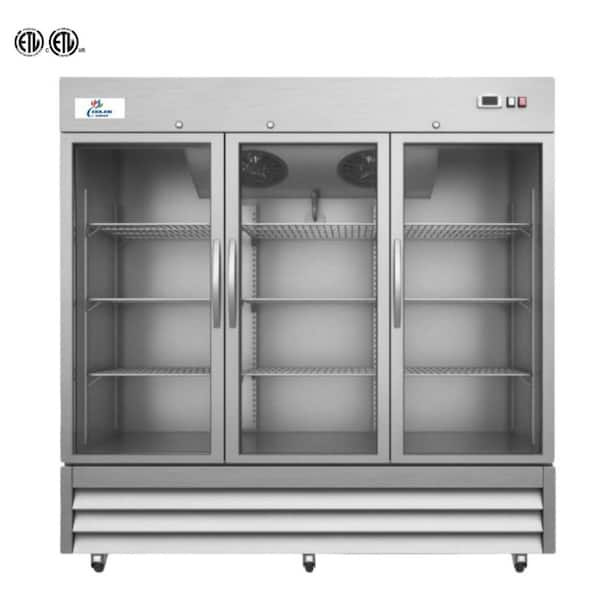 81 in. W 72 cu. ft. Three Glass Door Commercial Merchandiser Refrigerator in Stainless Steel