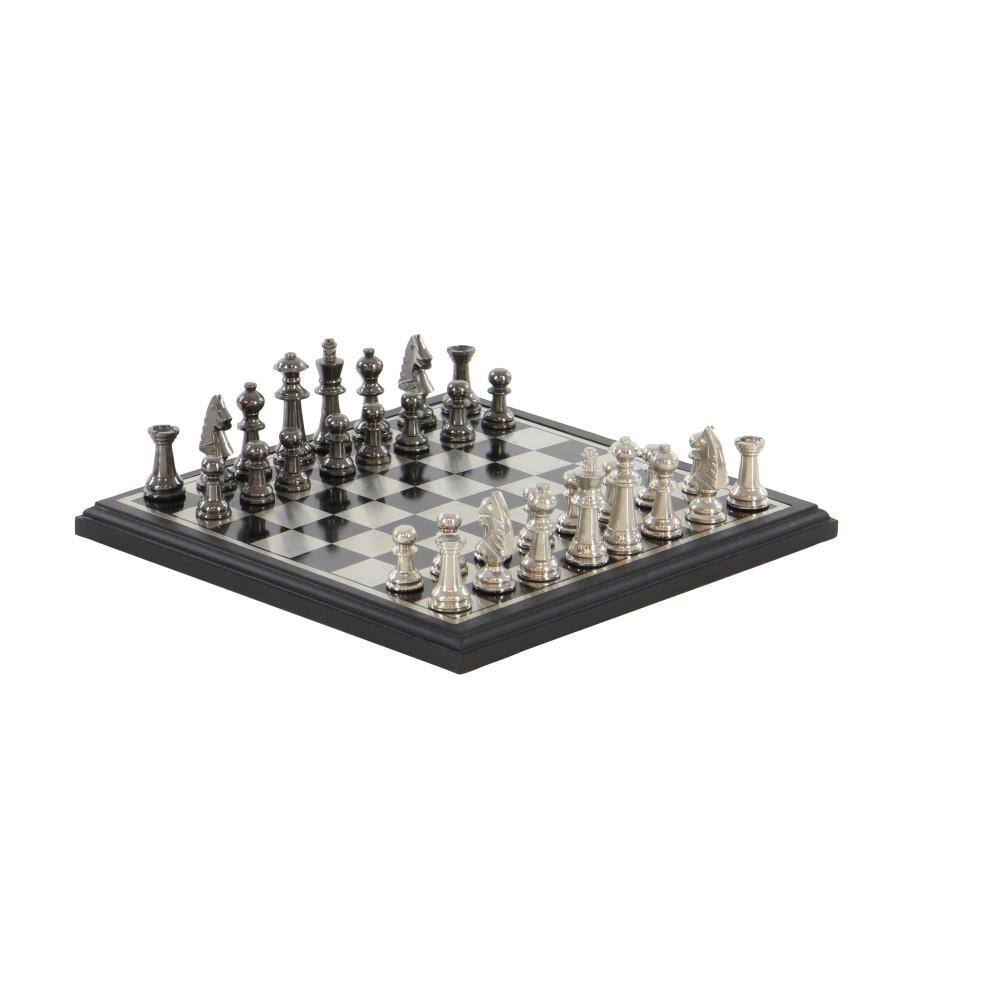 Black and Silver Aluminum Chess Set with Square Board
