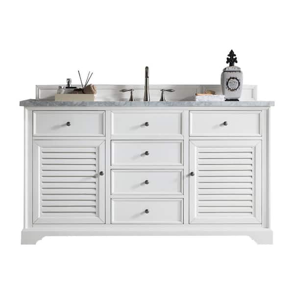 James Martin Vanities Savannah 60 in.W x 23.5 in.D x 34.3 in. H Single Vanity in Bright White with Marble Top in Carrara White