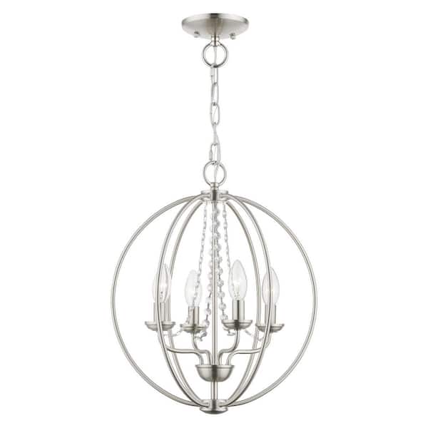 AVIANCE LIGHTING Delridge 15 in. 4-Light Brushed Nickel Globe Convertible Chandelier/Semi Flush with Clear Crystals