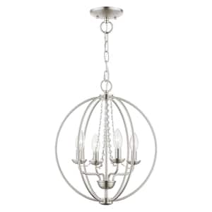 Arabella 4-Light Brushed Nickel Convertible Chandelier with Clear Crystals