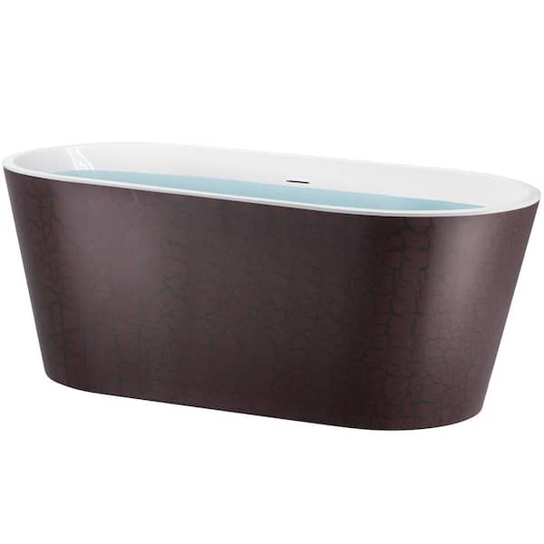 AKDY 59 in. Acrylic Center Drain Oval Double Ended Flatbottom Freestanding Bathtub in Reddish Brown
