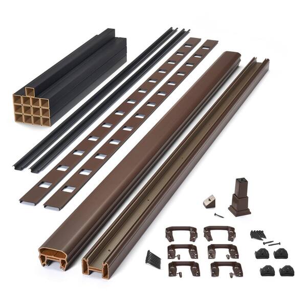 Trex Transcend 8 ft. x 42 in. Vintage Lantern Composite Brown Rail Kit in with Black Square Balusters-Stair