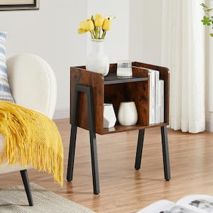 Modern End Side Table, Brown Industrial Sturdy Accent Desk, Stable Metal Frame and Shelves Nightstand, 18"x11.8"x23.6"