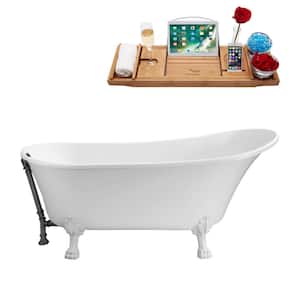 67 in. Acrylic Clawfoot Non-Whirlpool Bathtub in Glossy White With Glossy White Clawfeet And Brushed Gun Metal Drain
