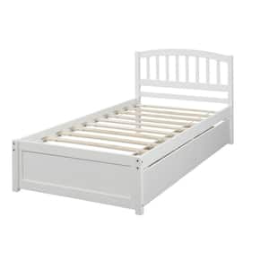 White Wood Frame Twin Platform Bed with Two Drawers and Headboard