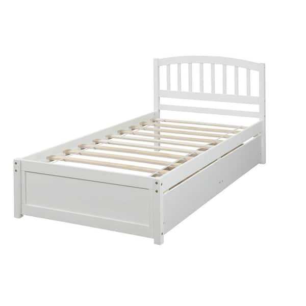 VERYKE White Wood Frame Twin Platform Bed with Two Drawers and Headboard