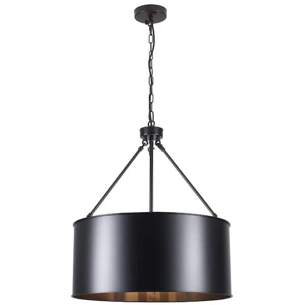 5-Light Black Dimmable Rustic Iron Drum Shade Chandelier for Kitchen Island with No Bulbs Included