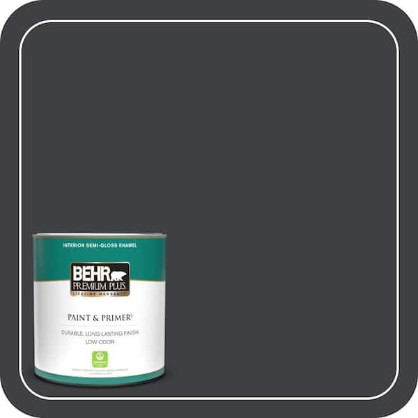 BEHR PREMIUM PLUS 1 qt. Home Decorators Collection #HDC-MD-04 Totally Black Semi-Gloss Enamel Low Odor Interior Paint & Primer