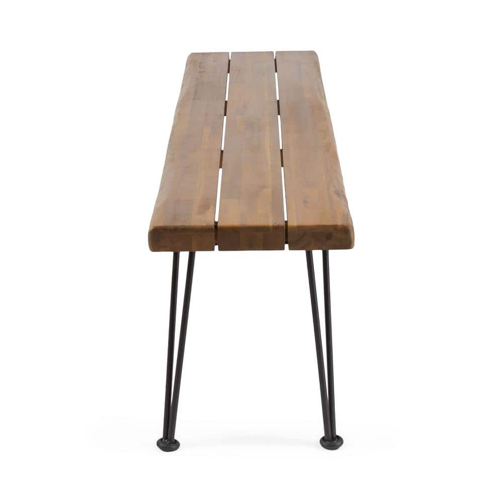 Rustic Teak and Black Iron 62" Hairpin Leg Bench