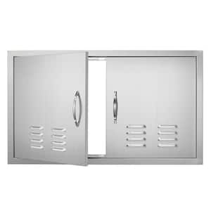 Double Outdoor Kitchen Door 36 in. W x 21 in. H BBQ Access Door Stainless Steel Flush Mount Door Wall Vertical Door