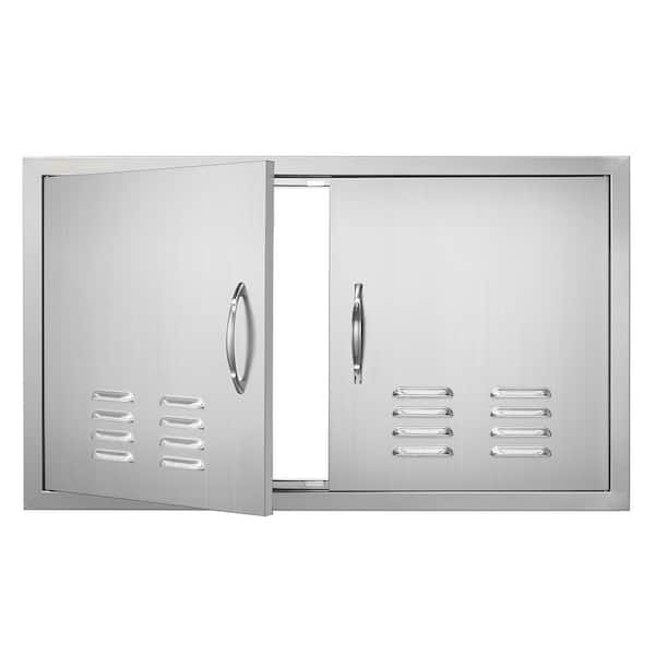Double Outdoor Kitchen Door 36 in. W x 21 in. H BBQ Access Door Stainless Steel Flush Mount Door with Handles and Vents