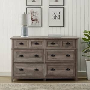 52 in W. 6 Drawer Grey Wash Dresser with Faux Double Drawers