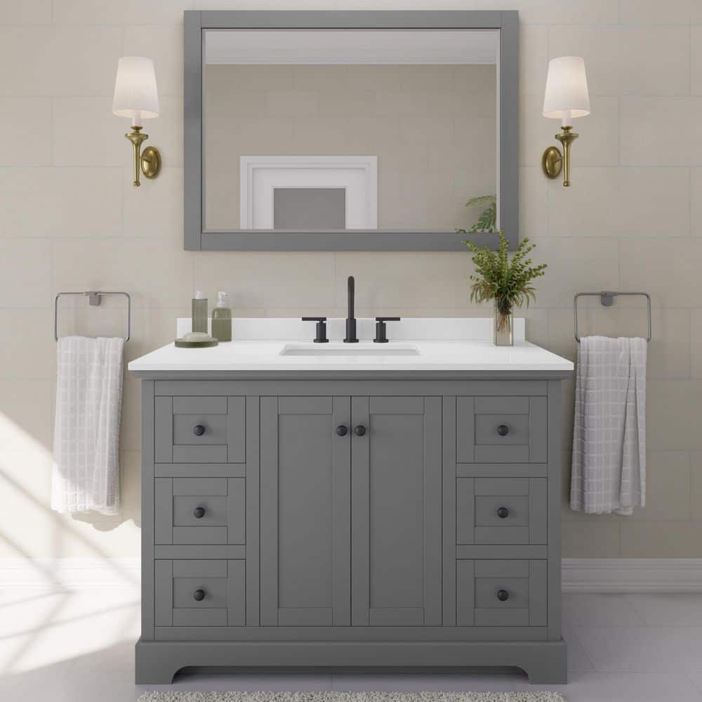 Avery 48 in. W x 22 in. D x 35 in. H Single Bath Vanity in Dark Gray with White Quartz Top price history on PriceWatchPro